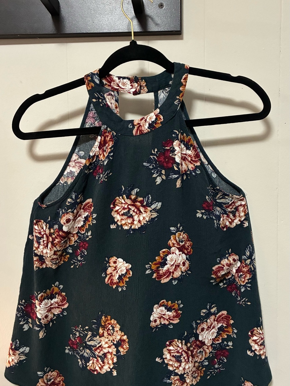Floral Halter Tank Top - Dark Green